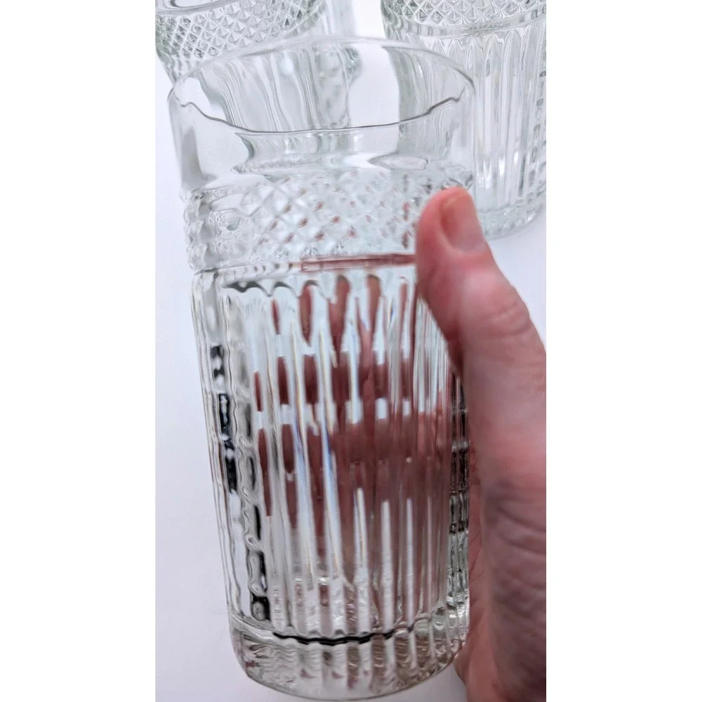 Libbey Highball Glasses Set of 12 Clear Ribbed Diamond Textured Tumblers Vintage